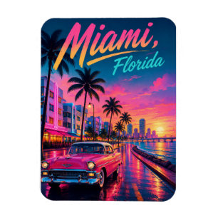 Miami Florida Retro Neon Sunset Travel Magnet