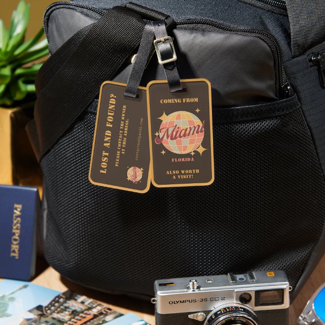 Miami Florida Retro Vintage Travel Luggage Tag (Creator Uploaded)
