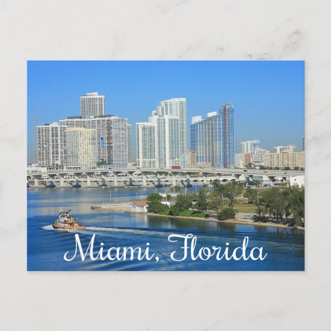 Miami Florida Skyline and Harbour - USA Postcard (Front)