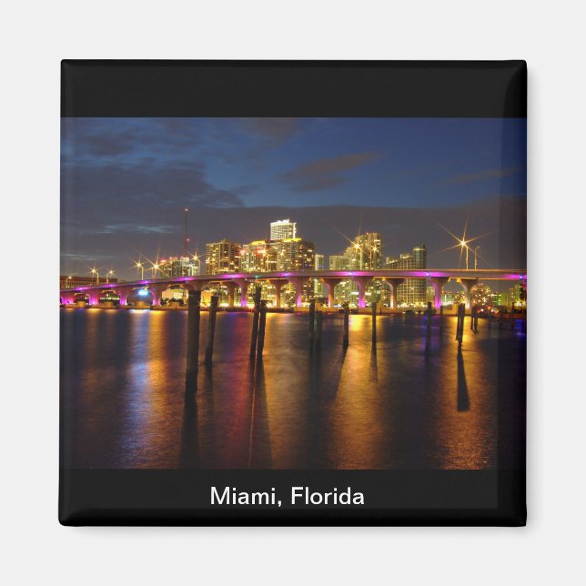 Miami Florida Skyline at Night Magnet (Front)