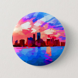 Miami Florida Skyline at Sunset by Jon Baran 6 Cm Round Badge