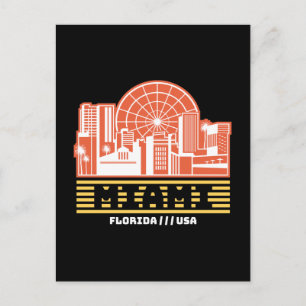 Miami Florida Skyline Retro Travel Graphic Design Postcard