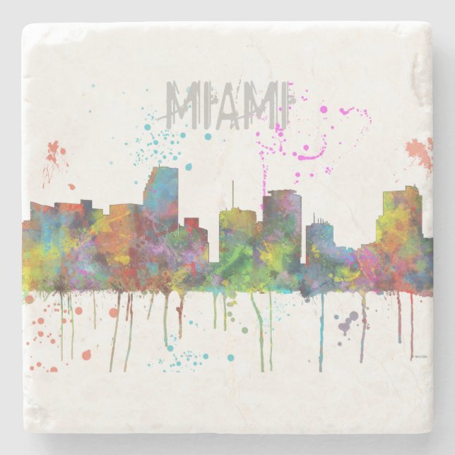 MIAMI FLORIDA SKYLINE STONE COASTER (Front)