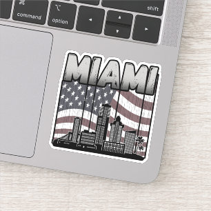 Miami Florida Skyline Vintage American Flag