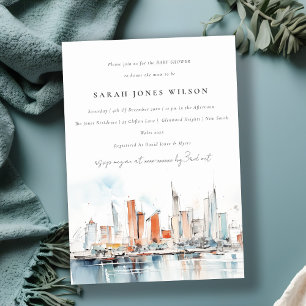 Miami Florida Skyline Watercolor Baby Shower Invitation