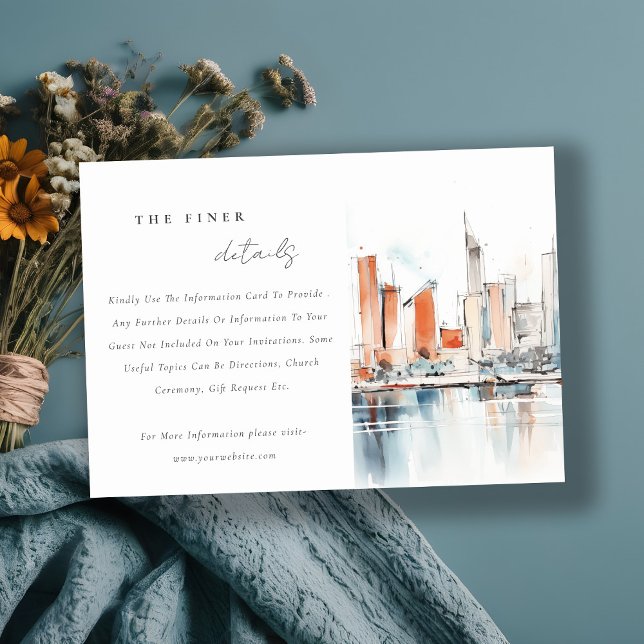 Miami Florida Skyline Watercolor Wedding Details Enclosure Card (Creator Uploaded)