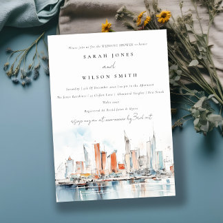 Miami Florida Skyline Watercolor Wedding Shower Invitation