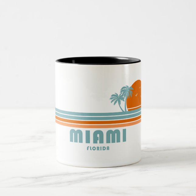Miami Florida Sun Palm Trees Two-Tone Coffee Mug (Center)