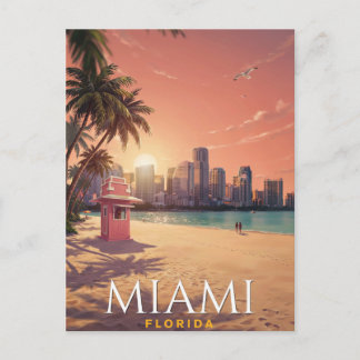 Miami Florida Sunset Beach Travel Postcard