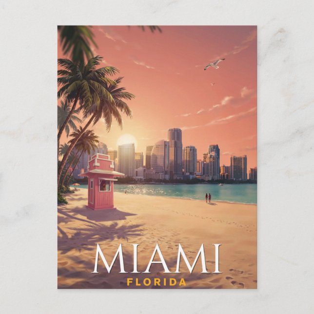 Miami Florida Sunset Beach Travel Postcard (Front)