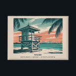 Miami Florida Travel South Beach Minimalist Retro<br><div class="desc">Celebrate the vibrant character of Miami with this vintage South Beach skyline artwork. A colorful lifeguard tower rises above golden sands and turquoise waves, framed by lush tropical palms and glowing sunset skies. Inspired by retro travel posters, this pastel-toned illustration captures the laid-back atmosphere and timeless charm of Florida’s most...</div>