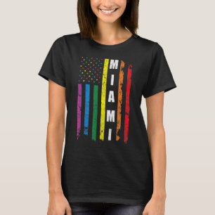 Miami Florida Us American Flag Rainbow Gay Lgbt Pr T-Shirt