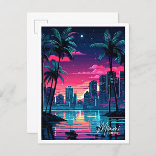 Miami Florida USA Art Vintage Travel Illustration Postcard