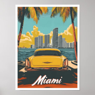 Miami Florida USA Art Vintage Travel Illustration Poster
