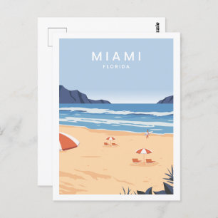 Miami Florida USA Famous Travel Place Illustration Postcard