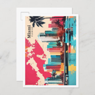 Miami Florida USA Pop Art Travel Illustration Postcard