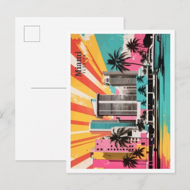 Miami Florida USA Pop Art Travel Illustration Postcard (Front/Back)