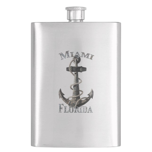 Miami Florida Vacation Nautical Anchor Sailing Hip Flask (Front)