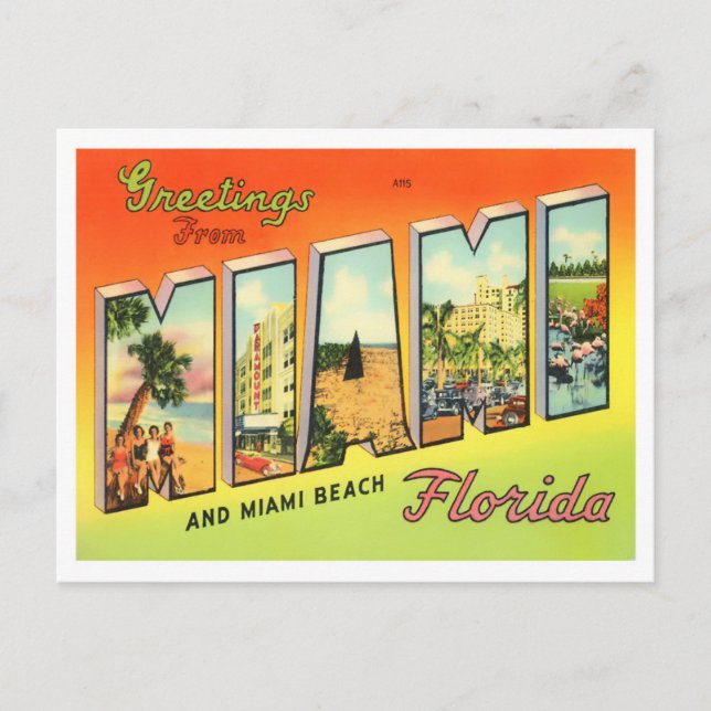 Miami, Florida Vintage Big Letters Postcard (Front)