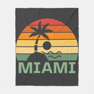 Miami Florida Vintage Palm Trees Summer Beach Fleece Blanket