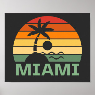 Miami Florida Vintage Palm Trees Summer Beach Poster