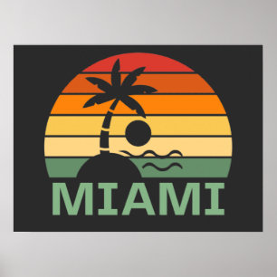 Miami Florida Vintage Palm Trees Summer Beach Poster