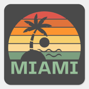 Miami Florida Vintage Palm Trees Summer Beach Square Sticker