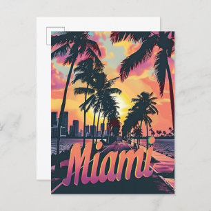 Miami Florida Vintage Retro Travel Illustration Postcard