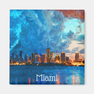 Miami Florida Watercolor Cityscape View Magnet