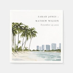 Miami Florida Watercolor Palm Landscape Wedding Napkin