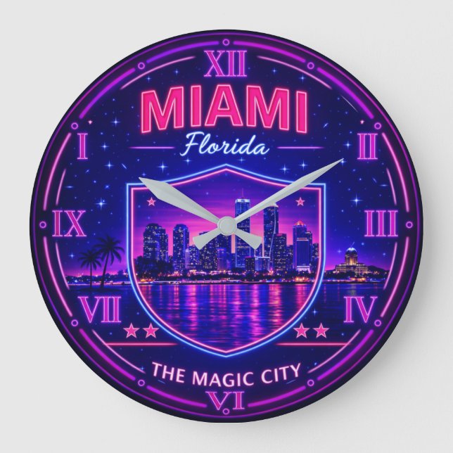 Miami Florida Waterfront Large Clock (Front)