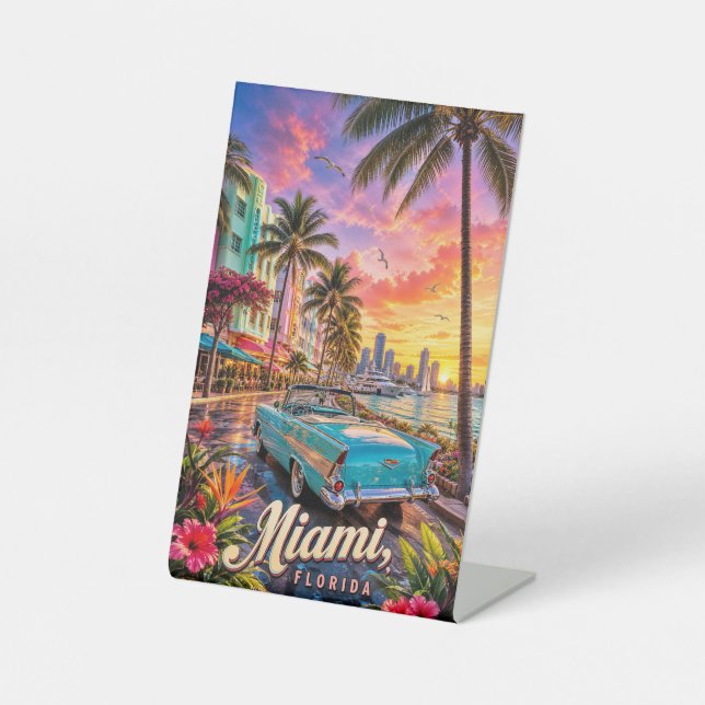Miami Florida Waterfront Sunset Pedestal Sign (Front)