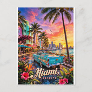 Miami Florida Waterfront Sunset Postcard