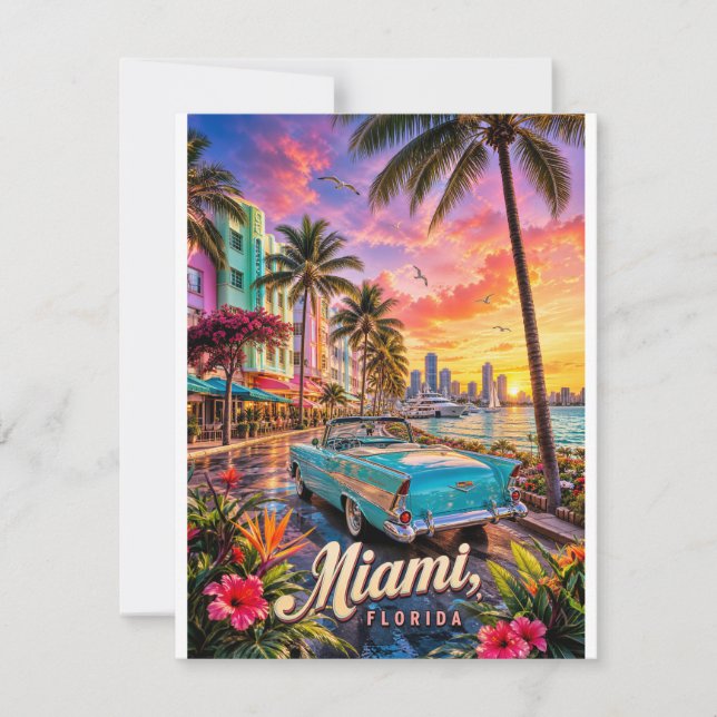 Miami Florida Waterfront Sunset RSVP Card (Front)