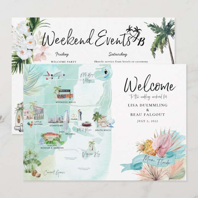 Miami Florida | Wedding Weekend Itinerary Map (Front/Back)