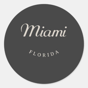 Miami Florida White Font Classic Round Sticker