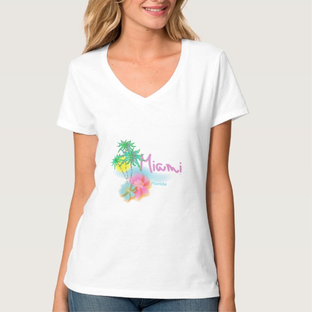 Miami Florida with Palms Summer T-Shirt (Front)