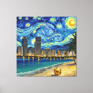 Miami Golden Shore Soccer Elegant and Oil Fine Art Canvas Print