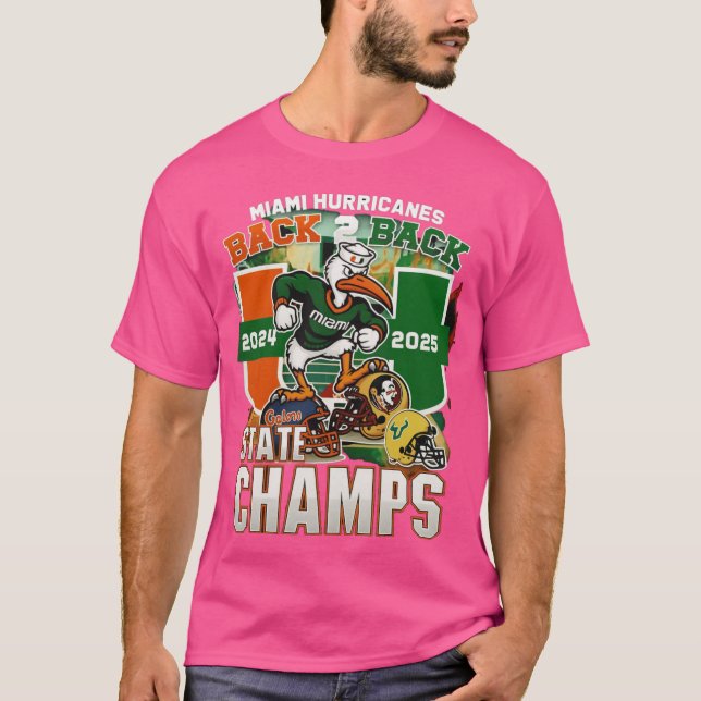 Miami Hurricanes Black Back 2 Back State Champs gi T-Shirt (Front)