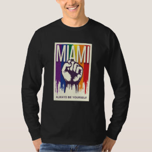 Miami LGBTQ Pride Rainbow Flag Resist Fist Proud L T-Shirt