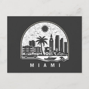 Miami  Magic- Vintage  Beach Skyline Announcement Postcard