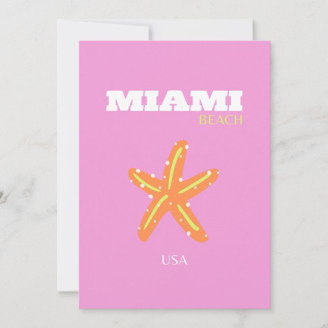 Miami, Miami Beach, Florida, Preppy, Pink, Orange Invitation (Front)