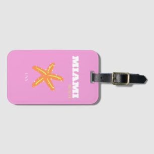Miami, Miami Beach, Florida, Preppy, Pink, Orange Luggage Tag