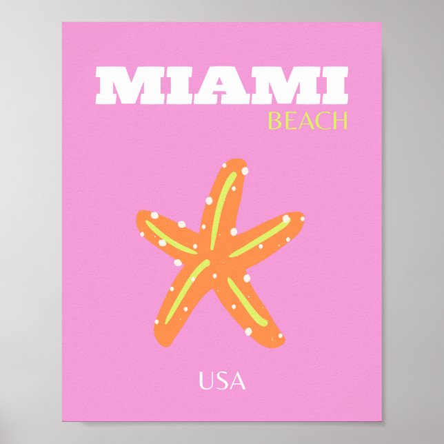 Miami, Miami Beach, Florida, Preppy, Pink, Orange Poster (Front)