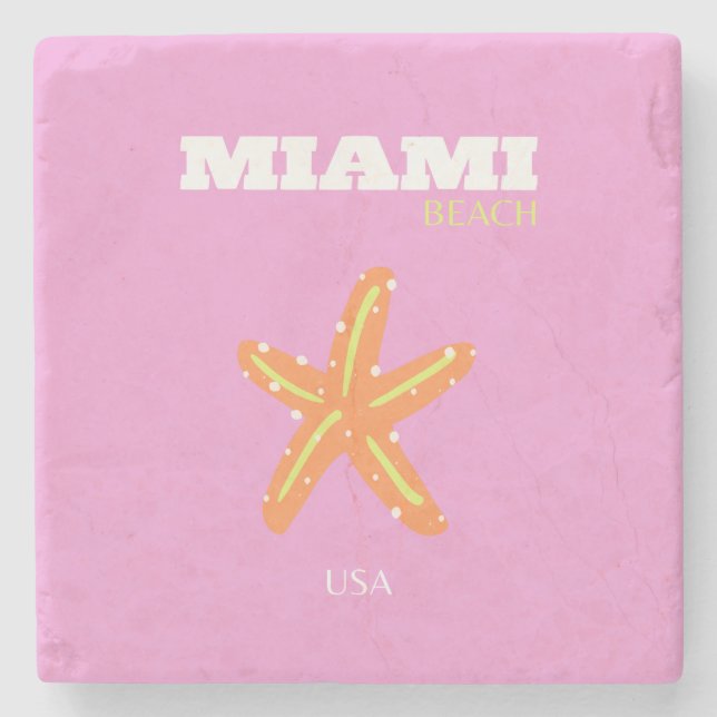 Miami, Miami Beach, Florida, Preppy, Pink, Orange Stone Coaster (Front)