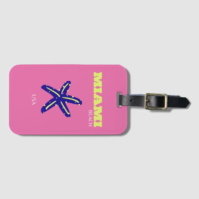 Miami, Miami Beach, Pink Luggage Tag (Front Horizontal)