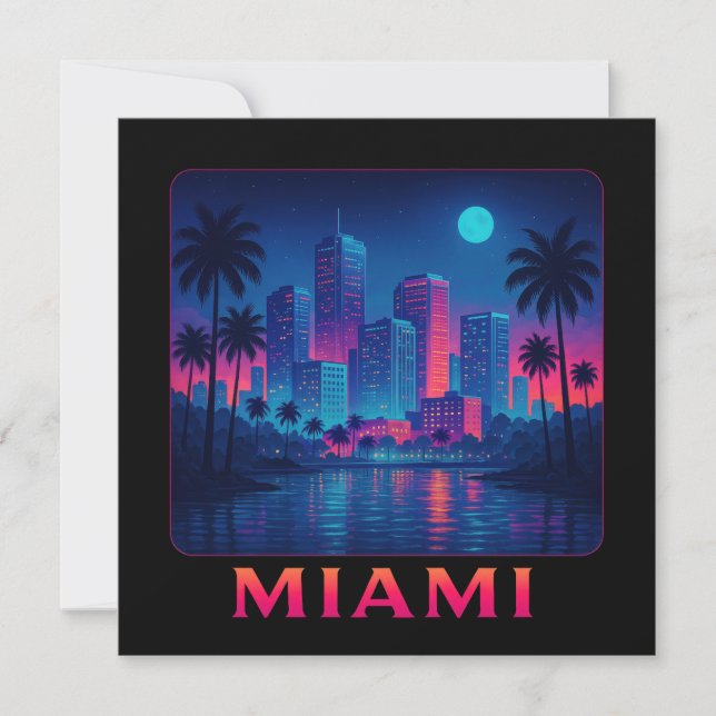 Miami Moonrise - Neon Skyline Card (Front)