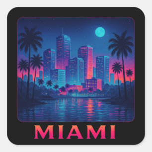 Miami Moonrise - Neon Skyline Square Sticker