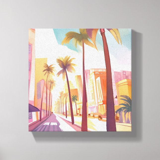 Miami Morning | Watercolor South Beach Painting Canvas Print (Front)