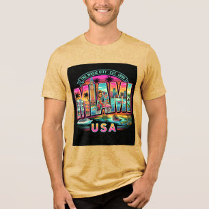 Miami Neon Retro Vintage Beach Art Deco USA Style Tri-Blend Shirt